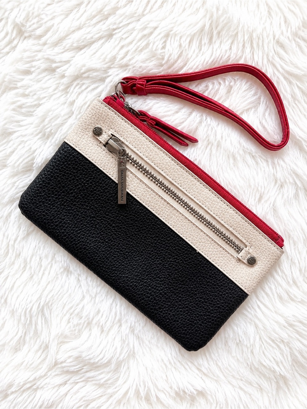 Dana Buchman Pebbled Faux Leather Wristlet Clutch Wallet Neutral Colorblock